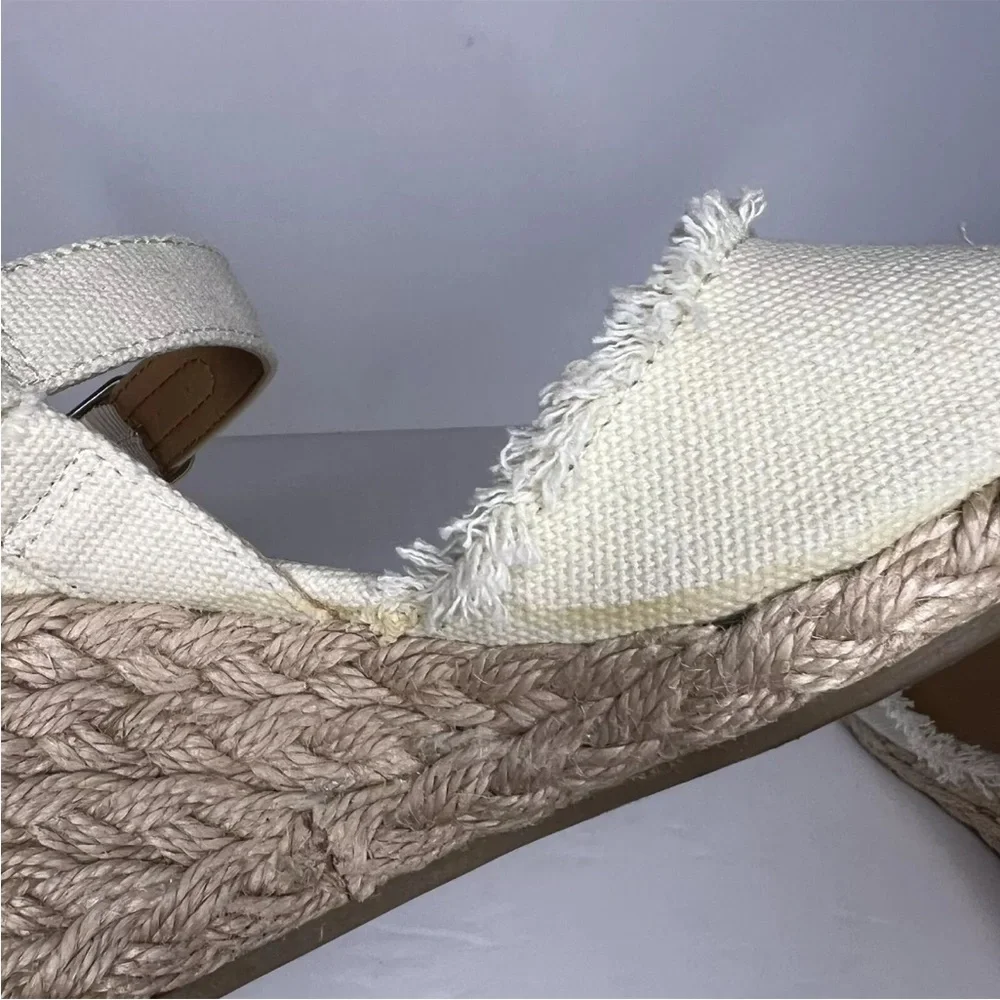 Tommy Bahama cream canvas espadrille wedge‎ heel sandals ankle strap women 7.5
